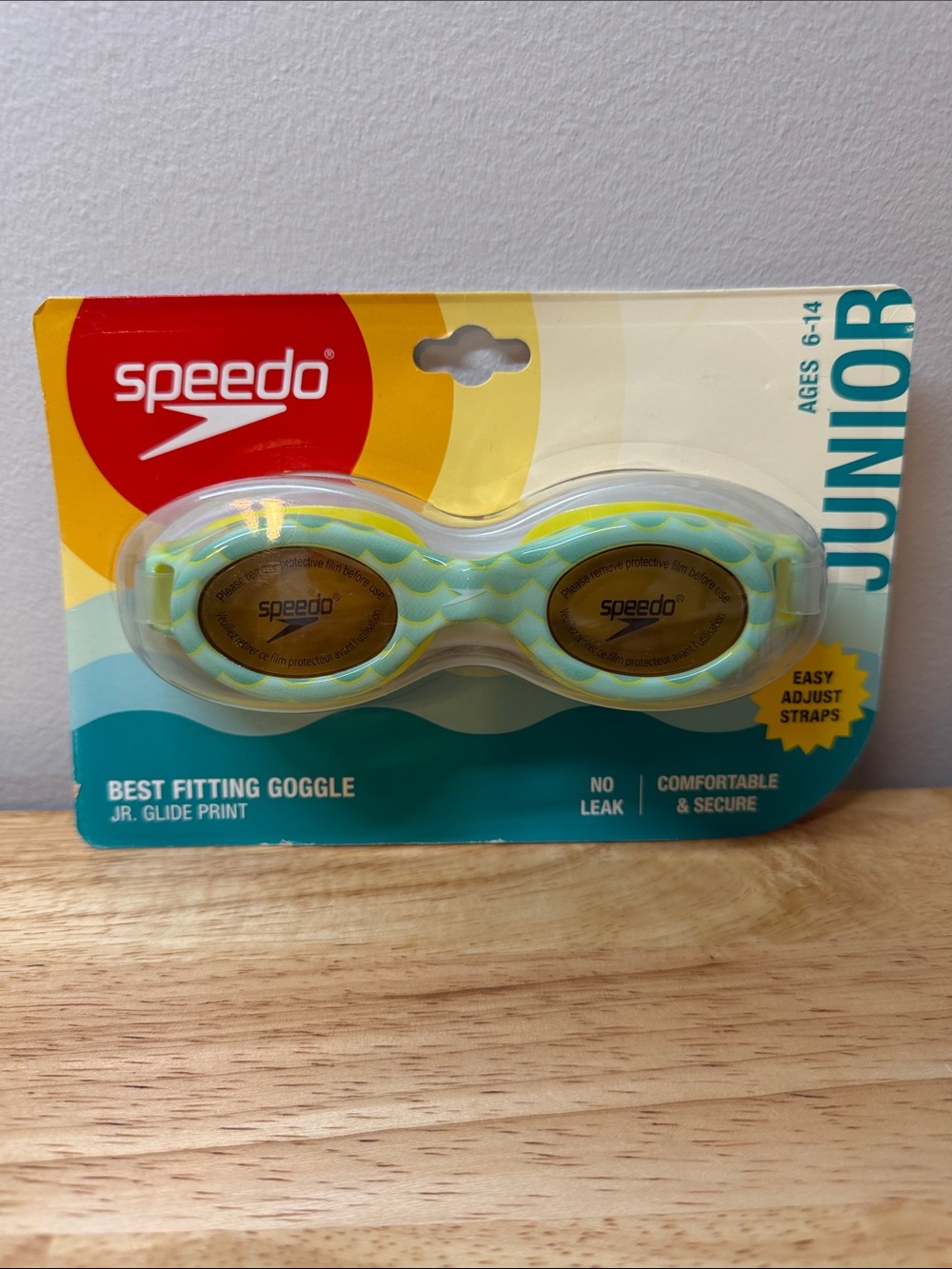 Speedo Junior Goggles Aqua Waves & Yellow NEW
